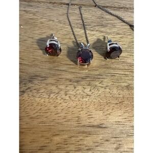 925 RSE Robert Seeman Necklace & Earring Set Rubies Stones Sterling Silver